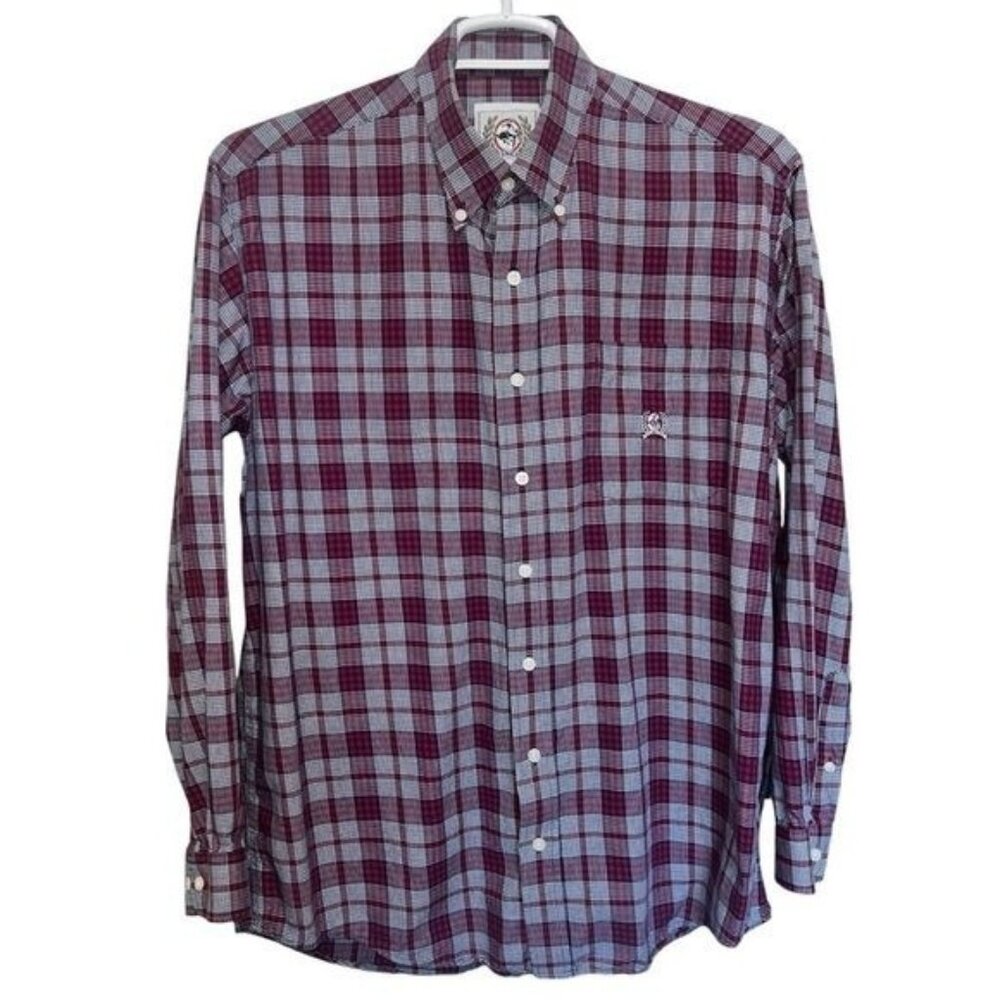 Cinch Mens Long Sleeve Plaid Button-Down Shirt Cotton Red/Blue Size Medium